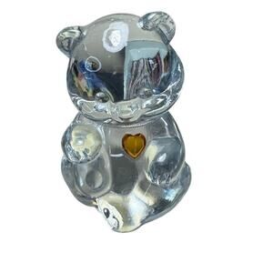 Fenton Art Glass Teddy Bear Figurine Clear Glass Heart USA.  November